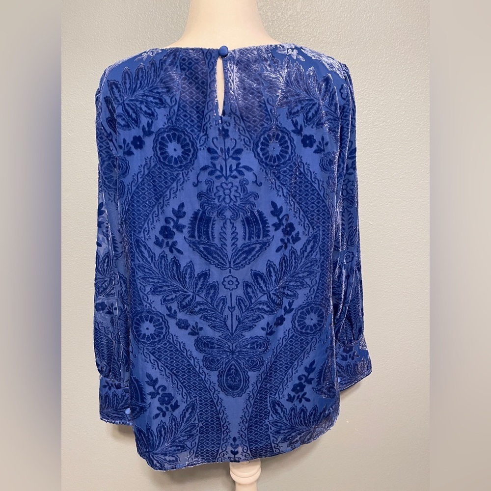 Soft Surroundings Sapphire Blue Velvet Burnout Vanetta Top Artsy Boho XL - Picture 4 of 12